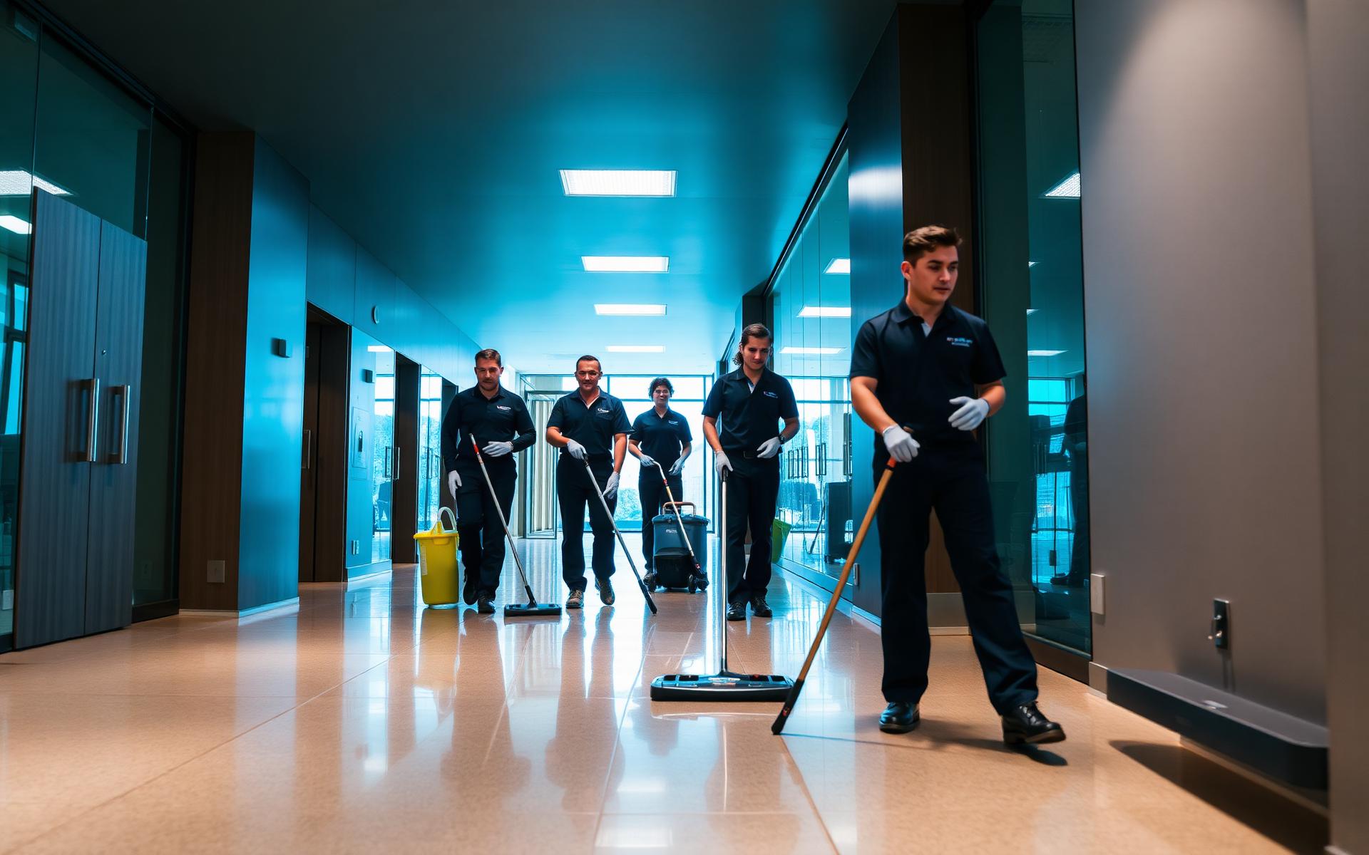 NCP Cleaning operatives working in a modern UK office